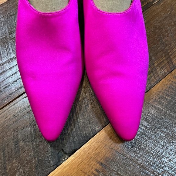 Kiki Price Babouche Heels Fire Pink Satin Pointed Toe Pumps  Made in Italy - Picture 5 of 11